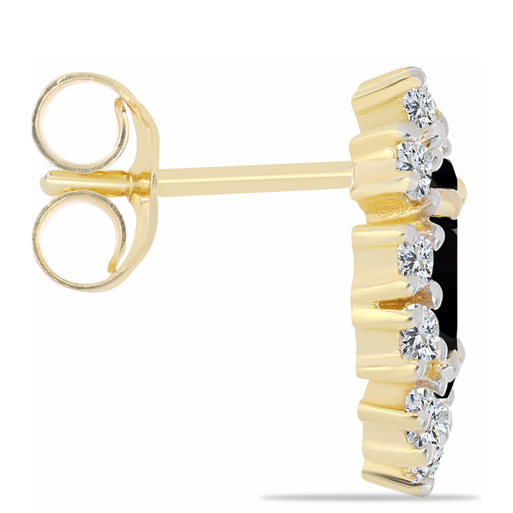 Pozlacené Stříbrné Náušnice s Černým Onyxem a Bílým Topazem