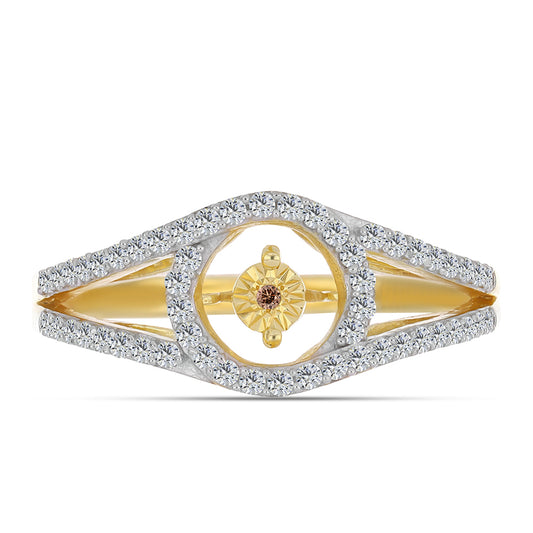 Pozlacené Stříbro 925/1000 - Prsten s Cognac Diamantem a Bílým Topazem - Karátové číslo: 0.49. přibližná hmotnost: 3.65 gramů