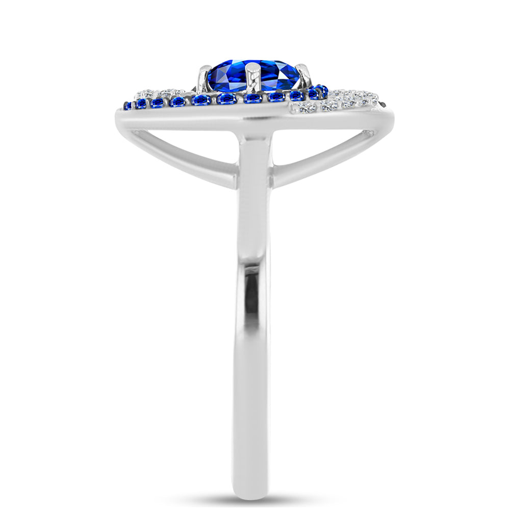 Stříbrný Prsten s Australským Modrým Safírem a Bílým Topazem