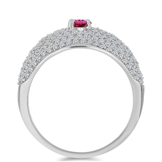Stříbro 925/1000 - Prsten s Cruizero Rubelitem a Bílým Topazem - Karátové číslo: 1.66. přibližná hmotnost: 4.24 gramů