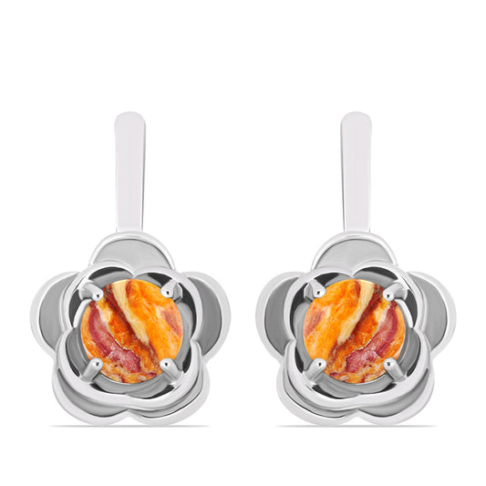 Stříbro 925/1000 - Náušnice s jaspisem (Lví tlapa) - Karátové číslo: 1.07. přibližná hmotnost: 3.65 gramů