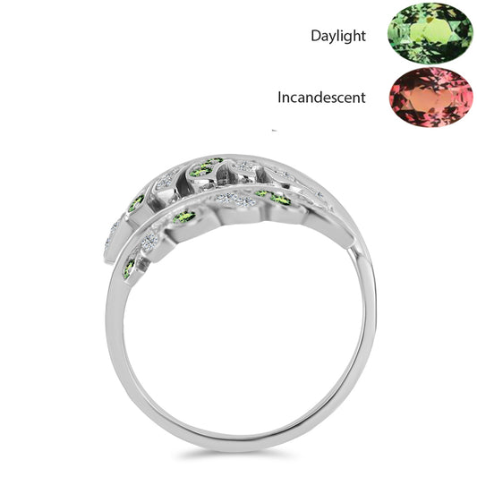 Stříbrný Prsten s Přírodním Alexandritem a Bílým Topazem