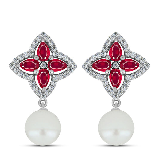 Stříbro 925/1000 - Přívěsek s Madagaskarským Rubínem a Bílou Sladkovodní Perlou - Karátové číslo: 6.27. přibližná hmotnost: 2.78 gramů