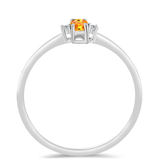 Stříbro 925/1000 - Prsten s Padparadscha Safírem a Bílým Topazem - Karátové číslo: 0.32. přibližná hmotnost: 1.48 gramů