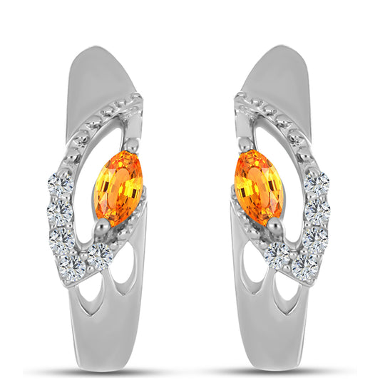 Stříbro 925/1000 - Náušnice s Padparadscha Safírem a Bílým Topazem - Karátové číslo: 0.29. přibližná hmotnost: 3.36 gramů