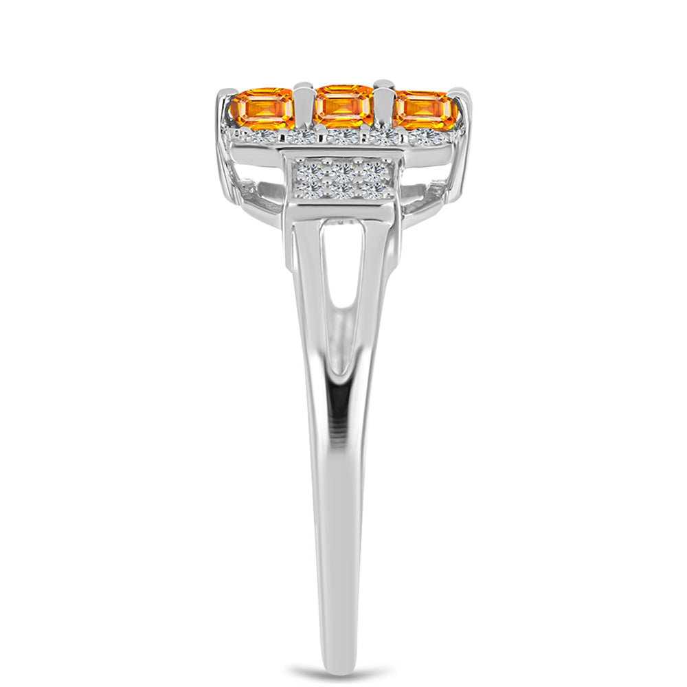 Stříbrný Prsten s Padparadscha Safírem a Bílým Topazem