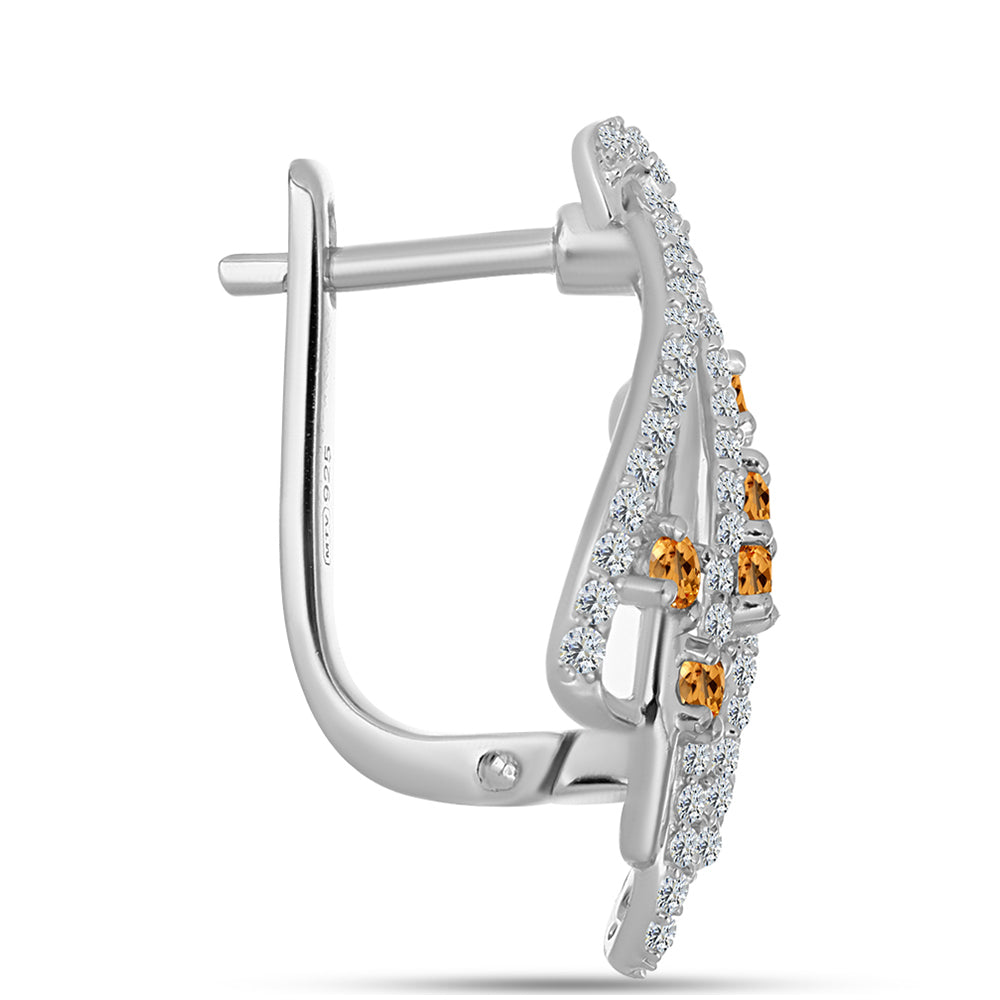 Stříbrné Náušnice s "Císařským žlutým" topazem a Bílým Topazem