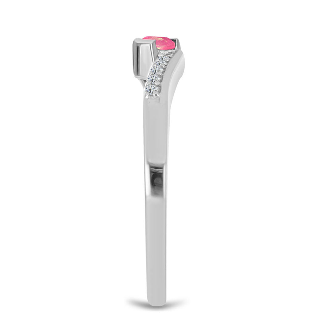 Stříbrný Prsten s Růžovým Opálem z Lega Dembi a Bílým Topazem