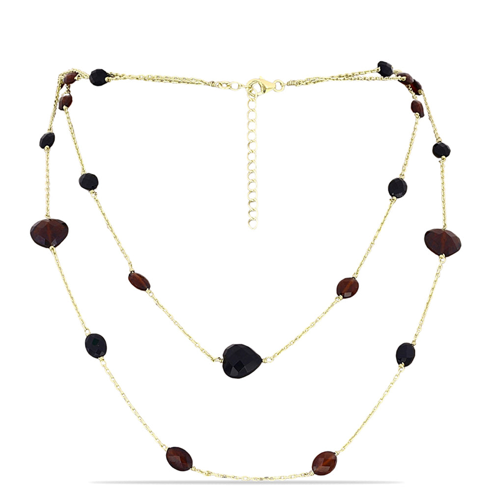 Pozlacený Stříbrný Náhrdelník s Bartonským Granátem a Černým Onyxem