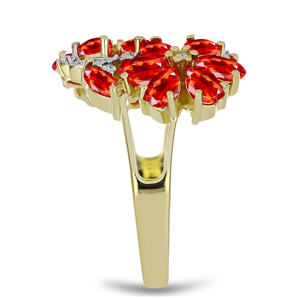 Pozlacené Stříbro 925/1000 - Prsten s Etiopským Červeným Opálem z Lega Dembi a Bílým Topazem - Karátové číslo: 1.91. přibližná hmotnost: 5.12 gramů