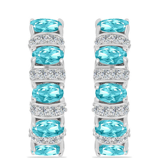 Stříbro 925/1000 - Náušnice s Paraiba Křemenem a Bílým Topazem - Karátové číslo: 2.45. přibližná hmotnost: 5.9 gramů