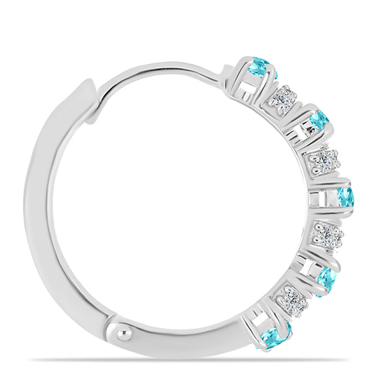 Stříbro 925/1000 - Náušnice s Paraiba Křemenem a Bílým Topazem - Karátové číslo: 2.45. přibližná hmotnost: 5.9 gramů