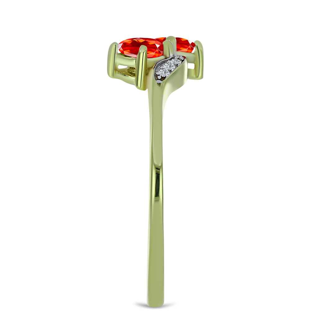 Pozlacené Stříbro 925/1000 - Prsten s Etiopským Červeným Opálem z Lega Dembi a Bílým Topazem - Karátové číslo: 0.37. přibližná hmotnost: 1.96 gramů