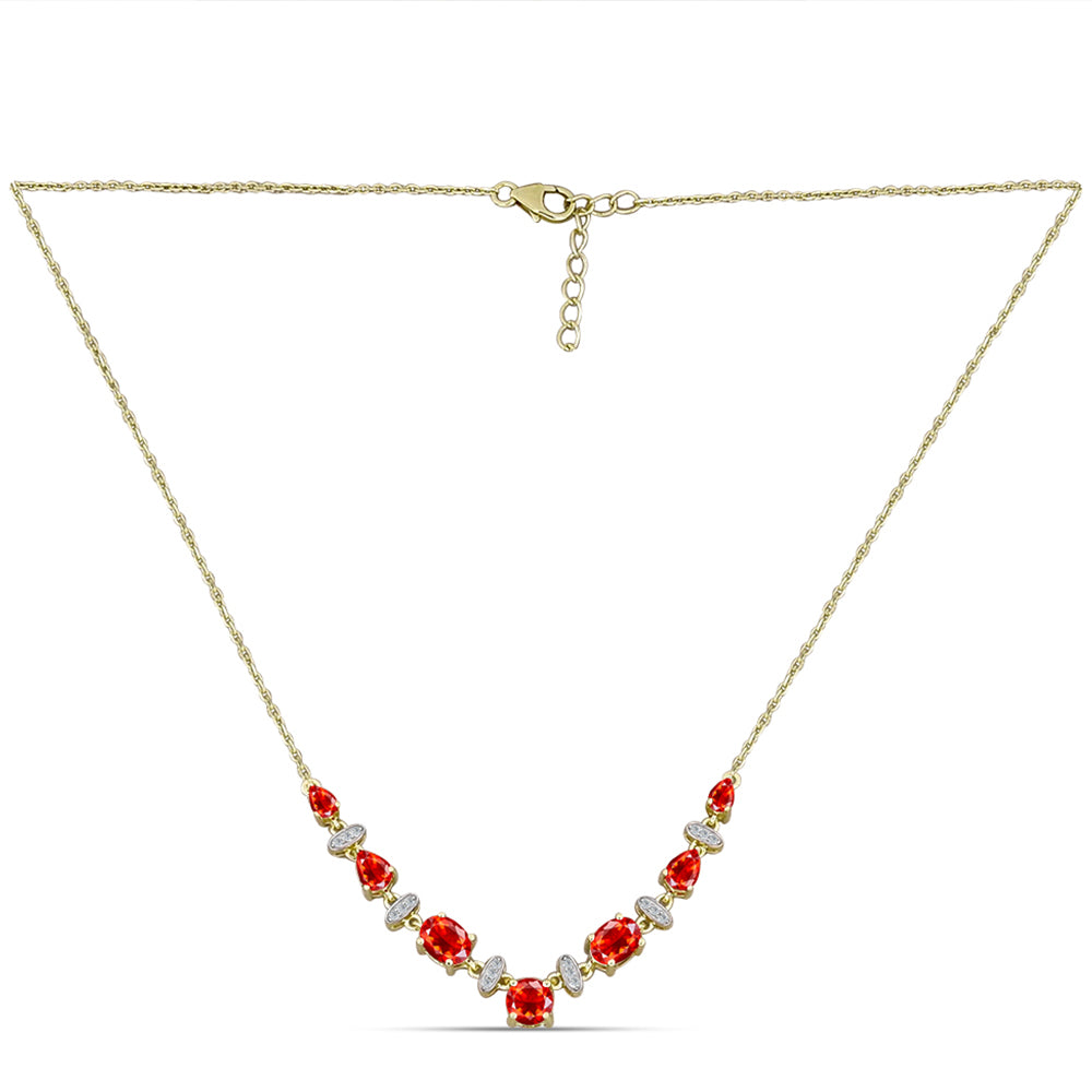 Pozlacené Stříbro 925/1000 - Náhrdelník s Etiopským Červeným Opálem z Lega Dembi a Bílým Topazem - Karátové číslo: 2.47. přibližná hmotnost: 5.83 gramů