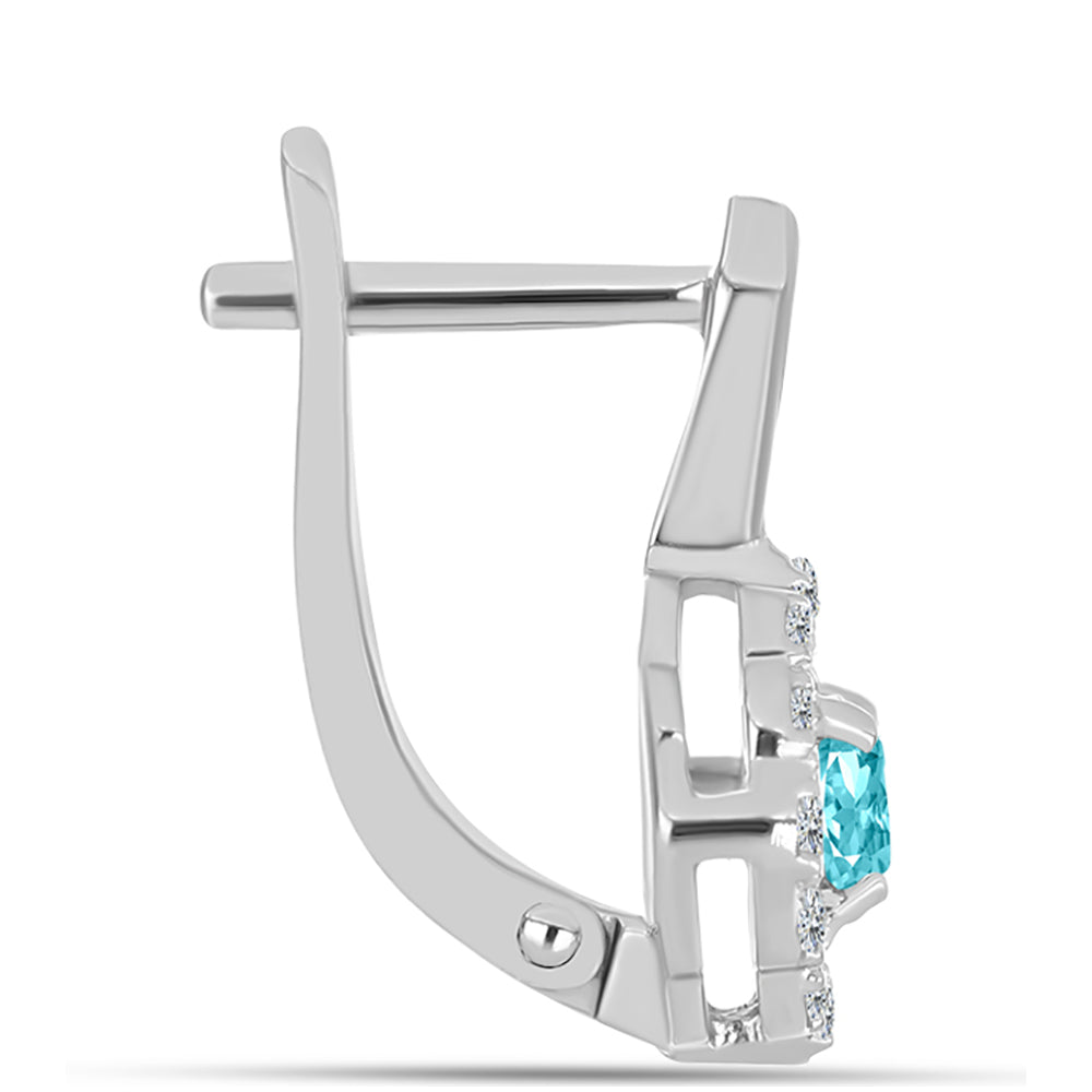 Stříbro 925/1000 - Náušnice s Paraiba Křemenem a Bílým Topazem - Karátové číslo: 0.77. přibližná hmotnost: 3.2 gramů