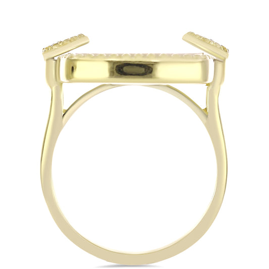 Pozlacené Stříbro 925/1000 - Prsten s Lasturou a Bílým Topazem - Karátové číslo: 10.88. přibližná hmotnost: 7.79 gramů