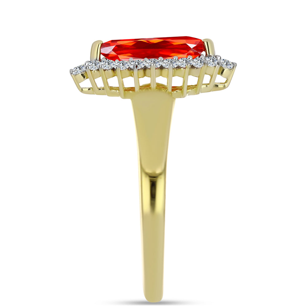 Pozlacené Stříbro 925/1000 - Prsten s Etiopským Červeným Opálem z Lega Dembi a Bílým Topazem - Karátové číslo: 0.96. přibližná hmotnost: 2.96 gramů