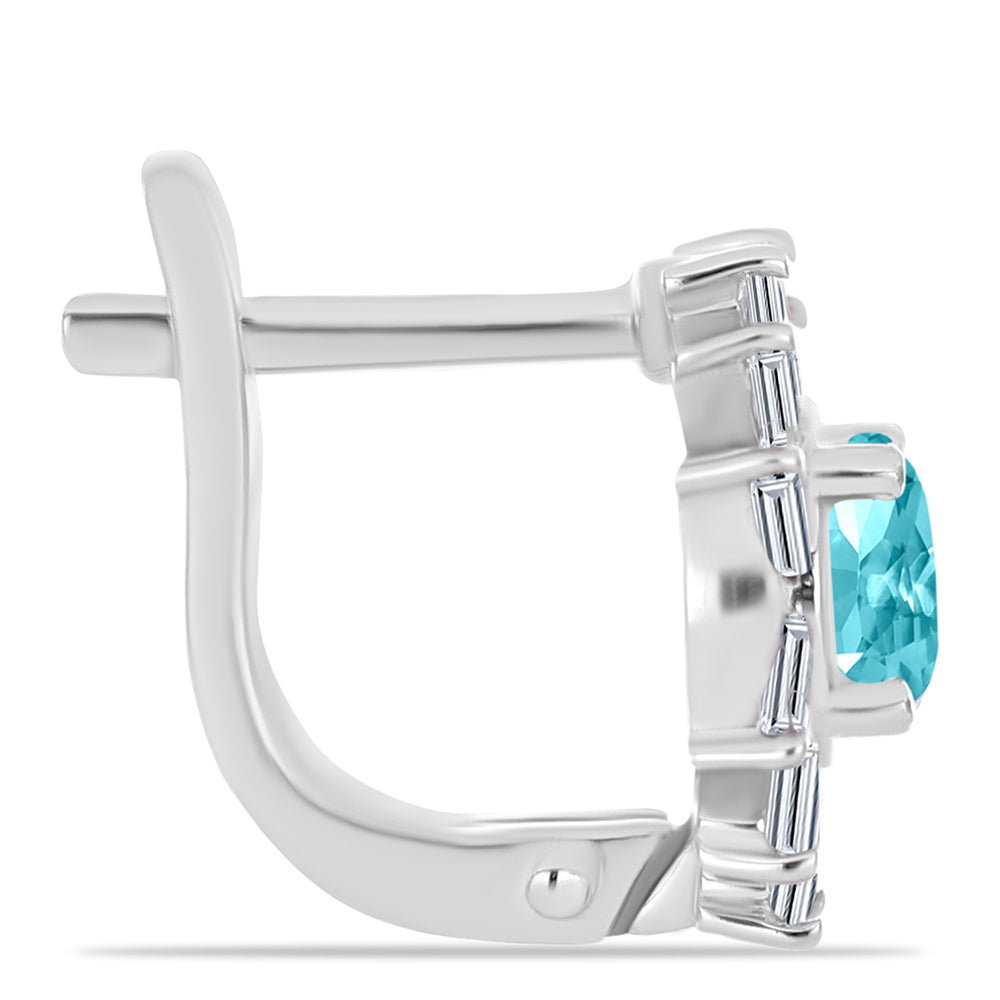 Stříbro 925/1000 - Náušnice s Paraiba Křemenem a Bílým Zirkonem - Karátové číslo: 2.74. přibližná hmotnost: 4.3 gramů