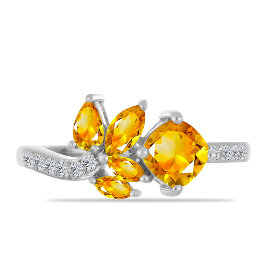 Stříbro 925/1000 - Prsten s Uralským Citrínem a Bílým Topazem - Karátové číslo: 1.61. přibližná hmotnost: 2.86 gramů