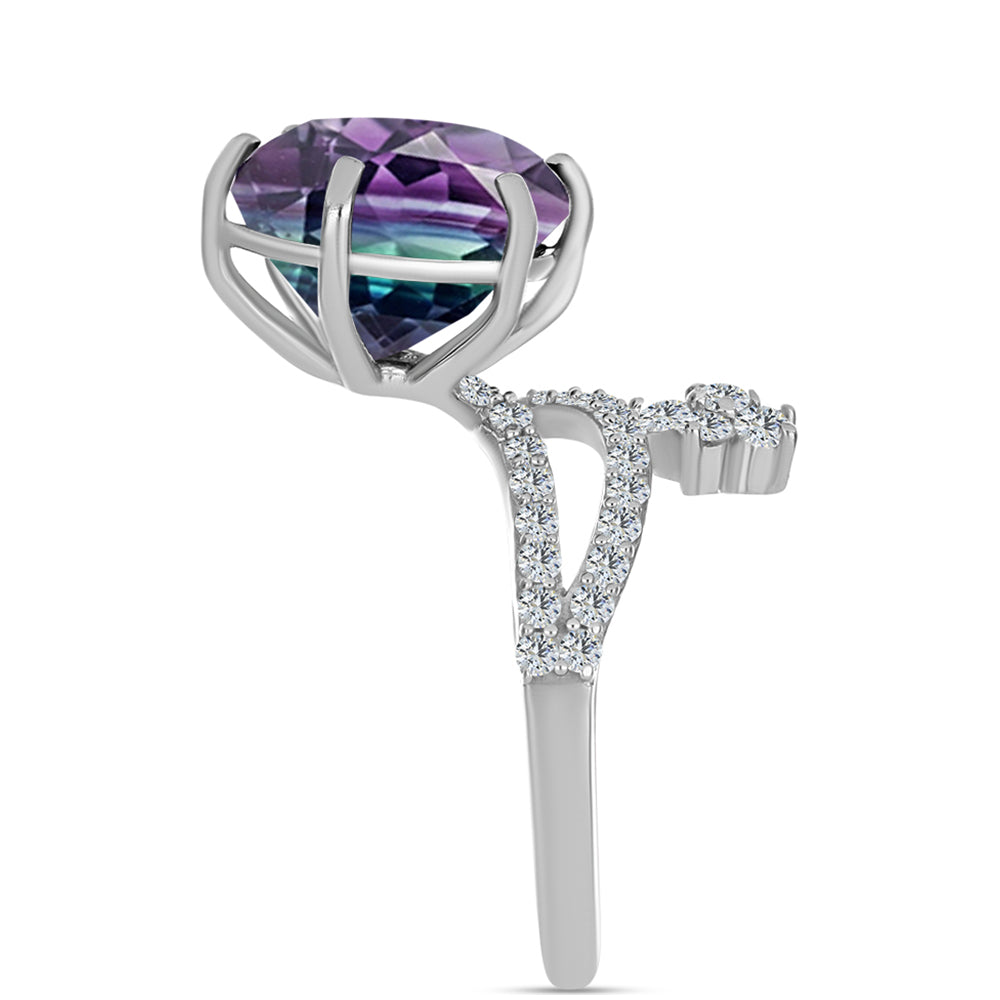 Stříbro 925/1000 - Prsten se Zebra Fluoritem a Bílým Topazem - Karátové číslo: 8.57. přibližná hmotnost: 5.14 gramů