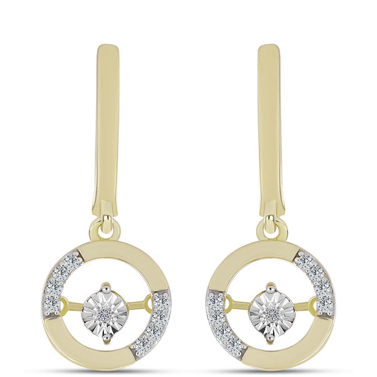 Pozlacené Stříbro 925/1000 - Náušnice s Bílým Diamantem a Bílým Topazem - Karátové číslo: 0.16. přibližná hmotnost: 4.85 gramů