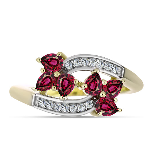 Pozlacené Stříbro 925/1000 - Prsten s Rhodolitovým Granátem a Bílým Topazem - Karátové číslo: 1.26. přibližná hmotnost: 3.39 gramů