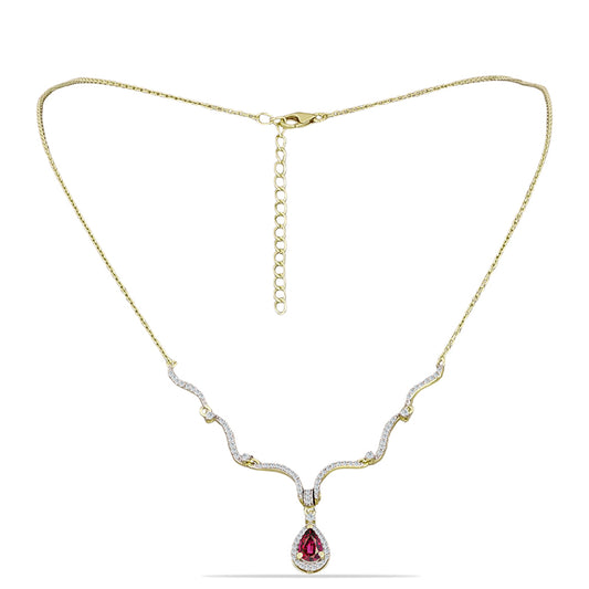 Pozlacené Stříbro 925/1000 - Náhrdelník s Rhodolitovým Granátem a Bílým Topazem - Karátové číslo: 1.46. přibližná hmotnost: 4.94 gramů