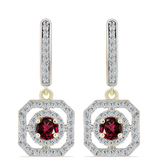 Pozlacené Stříbro 925/1000 - Náušnice s Rhodolitovým Granátem a Bílým Topazem - Karátové číslo: 1.32. přibližná hmotnost: 4.27 gramů