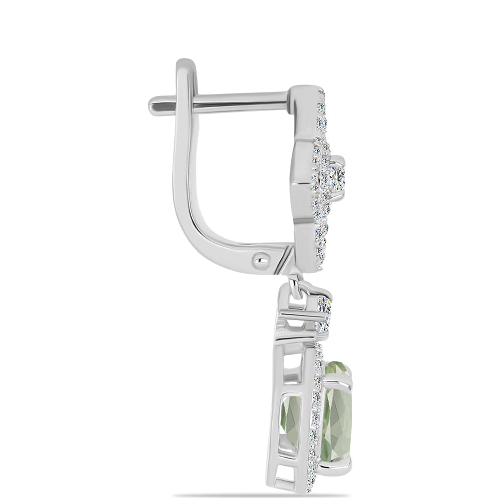 Stříbro 925/1000 - Náušnice se Zeleným Ametystem a Bílým Topazem - Karátové číslo: 4.77. přibližná hmotnost: 5.83 gramů