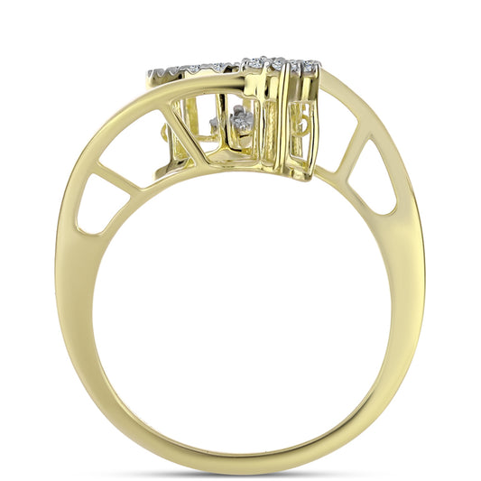 Pozlacené Stříbro 925/1000 - Prsten s Bílým Diamantem a Bílým Topazem - Karátové číslo: 0.27. přibližná hmotnost: 3.44 gramů