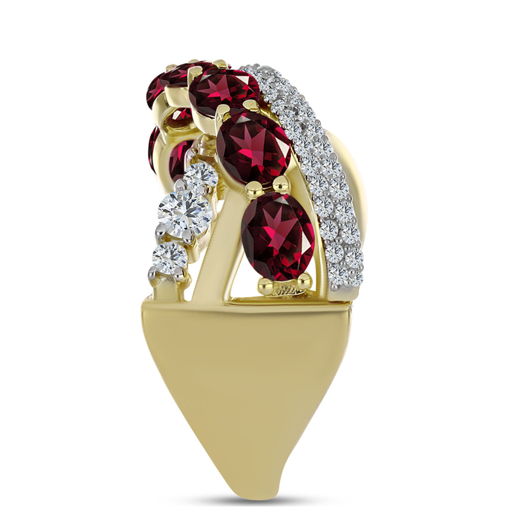 Pozlacené Stříbro 925/1000 - Prsten s Rhodolitovým Granátem a Bílým Topazem - Karátové číslo: 3.74. přibližná hmotnost: 5.98 gramů