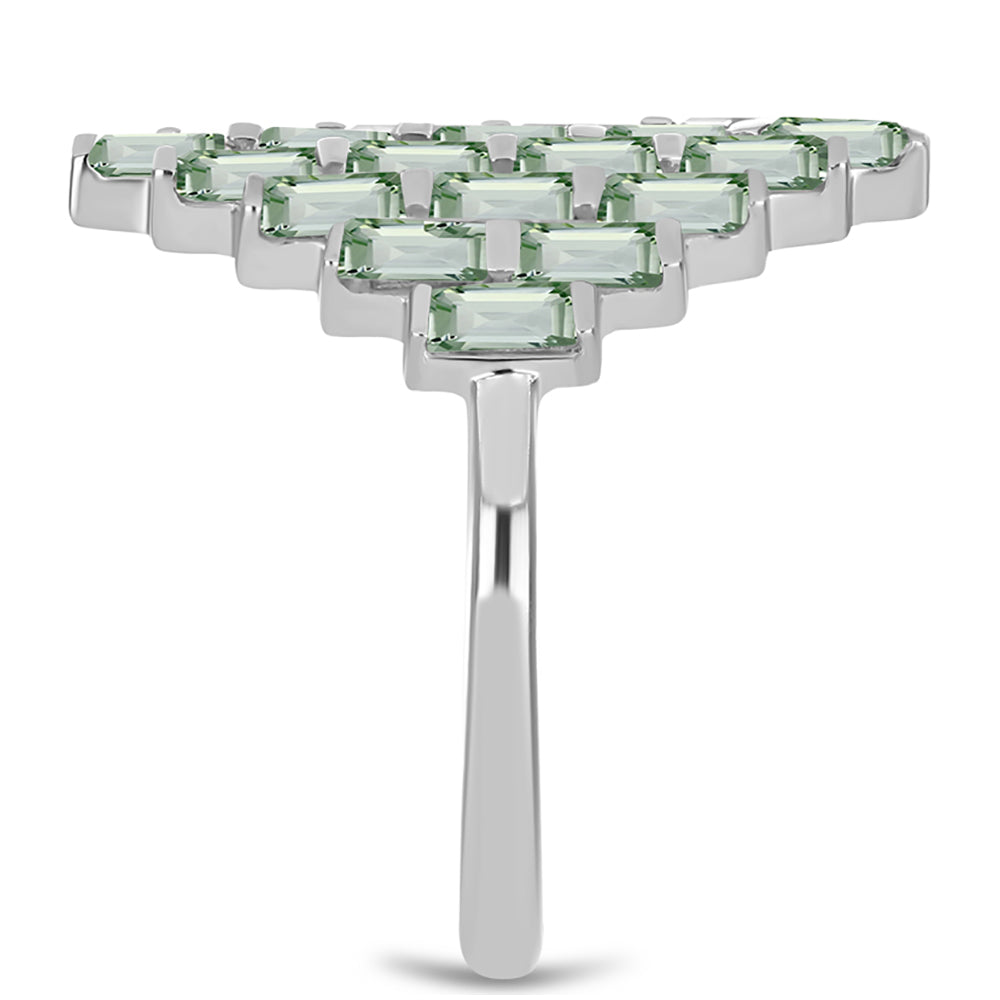 Stříbro 925/1000 - Prsten se Zeleným Ametystem - Karátové číslo: 2.76. přibližná hmotnost: 5.56 gramů