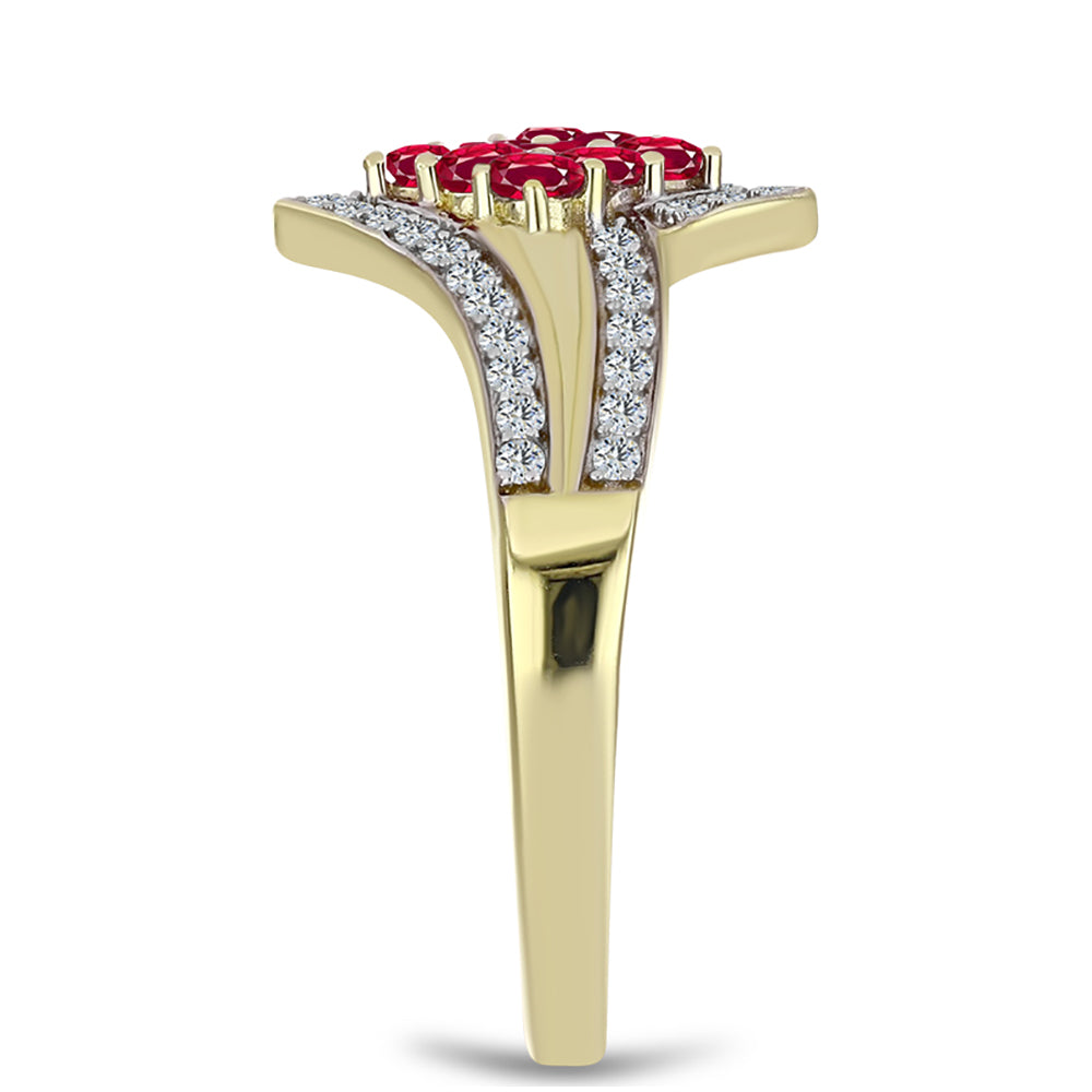 Pozlacené Stříbro 925/1000 - Prsten s Madagaskarským Rubínem a Bílým Topazem - Karátové číslo: 0.91. přibližná hmotnost: 3.35 gramů