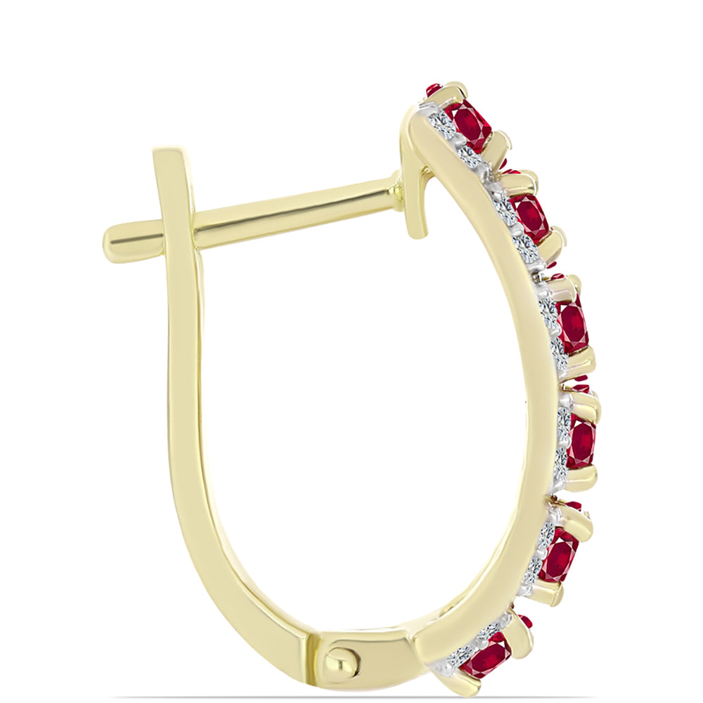 Pozlacené Stříbro 925/1000 - Náušnice s Madagaskarským Rubínem a Bílým Topazem - Karátové číslo: 3.73. přibližná hmotnost: 5.16 gramů