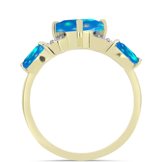 Pozlacené Stříbro 925/1000 - Prsten s Etiopským Nebeským Opálem a Bílým Topazem - Karátové číslo: 1.3. přibližná hmotnost: 2.69 gramů