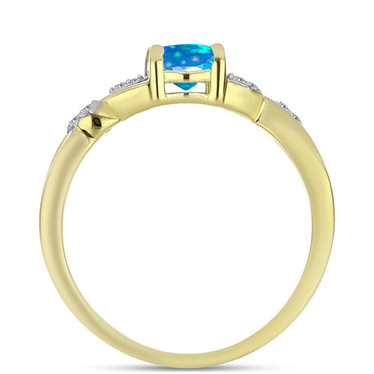 Pozlacené Stříbro 925/1000 - Prsten s Etiopským Nebeským Opálem a Bílým Topazem - Karátové číslo: 0.53. přibližná hmotnost: 2.65 gramů