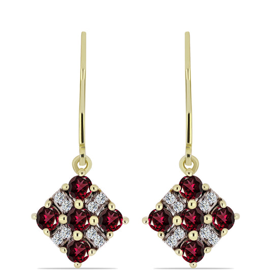 Pozlacené Stříbro 925/1000 - Náušnice s Rhodolitovým Granátem a Bílým Topazem - Karátové číslo: 1.65. přibližná hmotnost: 2.9 gramů