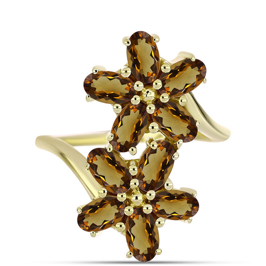 Pozlacené Stříbro 925/1000 - Prsten s Koňakovým Křemenem - Karátové číslo: 2.09. přibližná hmotnost: 3.54 gramů