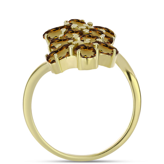 Pozlacené Stříbro 925/1000 - Prsten s Koňakovým Křemenem - Karátové číslo: 2.09. přibližná hmotnost: 3.54 gramů