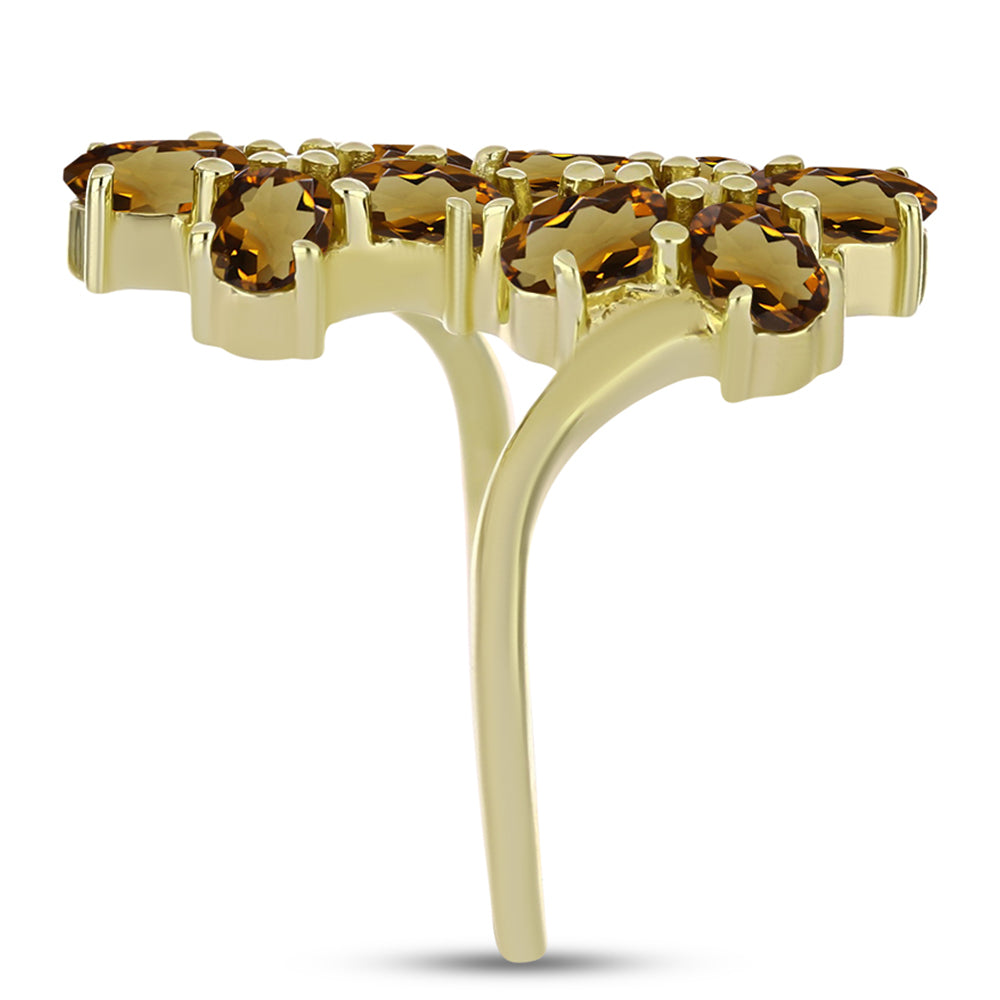 Pozlacené Stříbro 925/1000 - Prsten s Koňakovým Křemenem - Karátové číslo: 2.09. přibližná hmotnost: 3.54 gramů