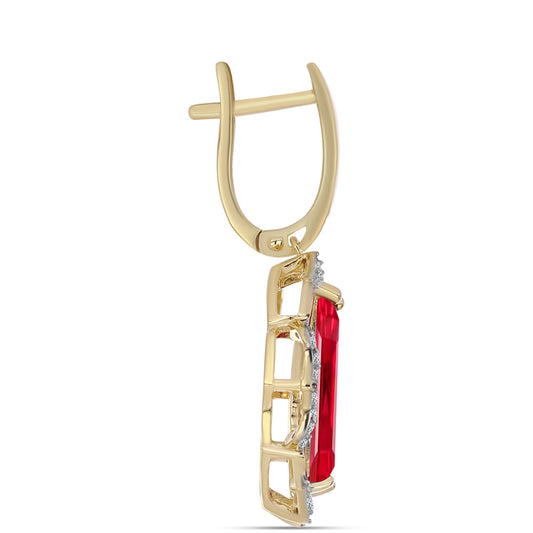 Pozlacené Stříbro 925/1000 - Náušnice s Červeným Achátem a Bílým Topazem - Karátové číslo: 5.02. přibližná hmotnost: 6.94 gramů