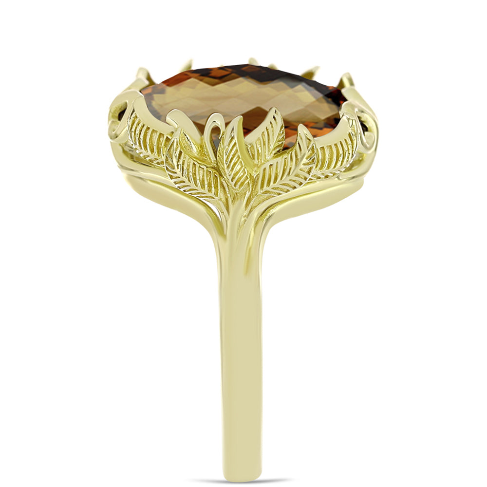 Pozlacené Stříbro 925/1000 - Prsten s Koňakovým Křemenem - Karátové číslo: 7.88. přibližná hmotnost: 6.54 gramů