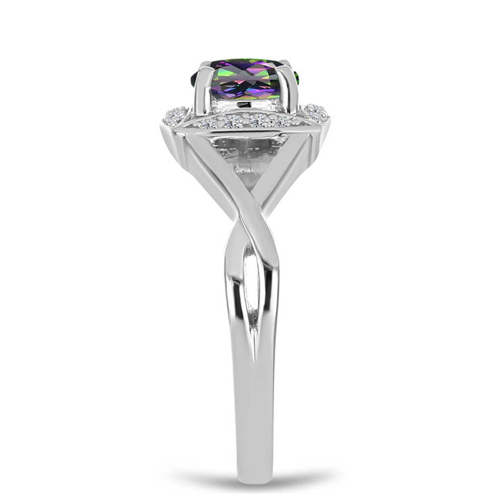 Stříbro 925/1000 - Prsten s Brazilským Mystickým Zeleným Křemenem a Bílým Topazem - Karátové číslo: 0.91. přibližná hmotnost: 3.05 gramů