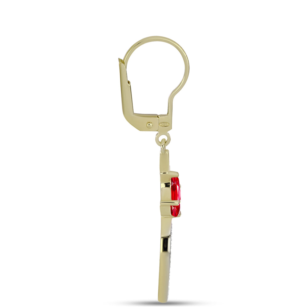 Pozlacené Stříbro 925/1000 - Náušnice s Červeným Achátem a Bílým Topazem - Karátové číslo: 0.9. přibližná hmotnost: 2.96 gramů