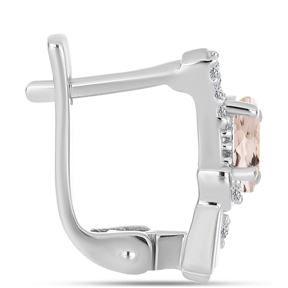 Stříbro 925/1000 - Náušnice s Morganitem z Gozarehu a Bílým Topazem - Karátové číslo: 0.77. přibližná hmotnost: 3.39 gramů