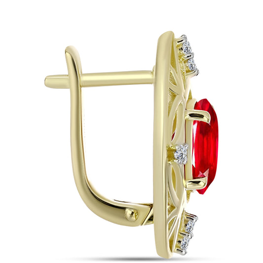 Pozlacené Stříbro 925/1000 - Náušnice s Červeným Achátem a Bílým Topazem - Karátové číslo: 3.49. přibližná hmotnost: 6.78 gramů