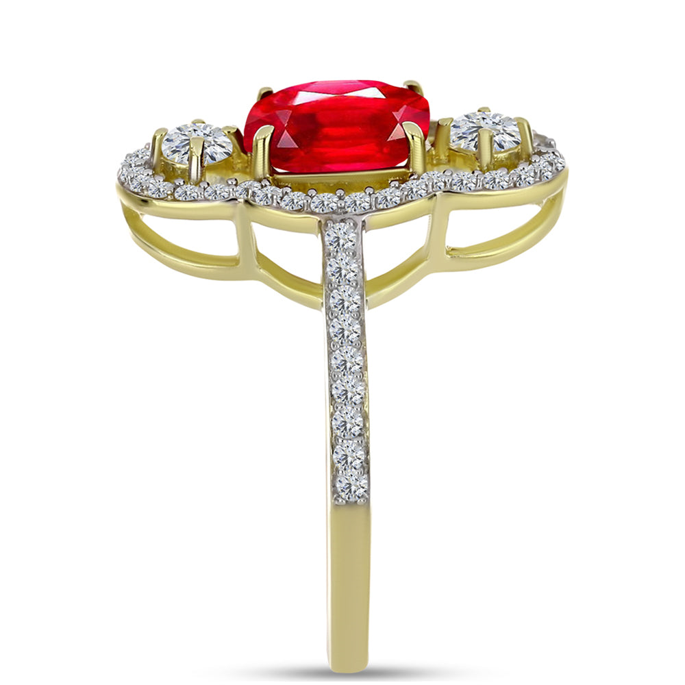 Pozlacené Stříbro 925/1000 - Prsten s Červeným Achátem a Bílým Topazem - Karátové číslo: 2.6. přibližná hmotnost: 3.54 gramů