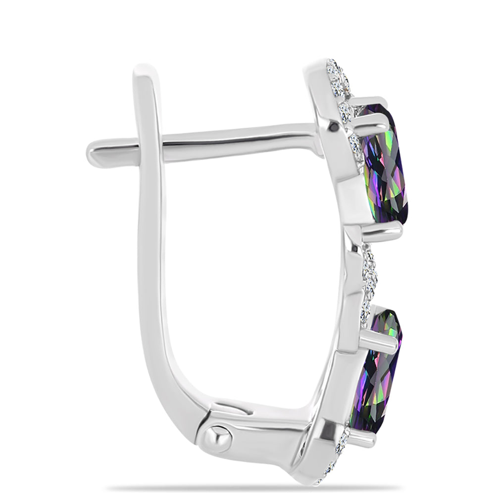 Stříbro 925/1000 - Náušnice s Brazilským Mystickým Zeleným Křemenem a Bílým Topazem - Karátové číslo: 1.89. přibližná hmotnost: 3.53 gramů