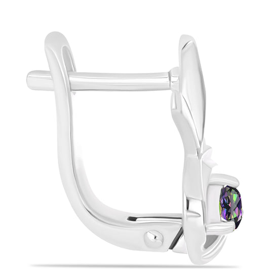 Stříbro 925/1000 - Náušnice s Brazilským Mystickým Zeleným Křemenem - Karátové číslo: 0.2. přibližná hmotnost: 3.38 gramů