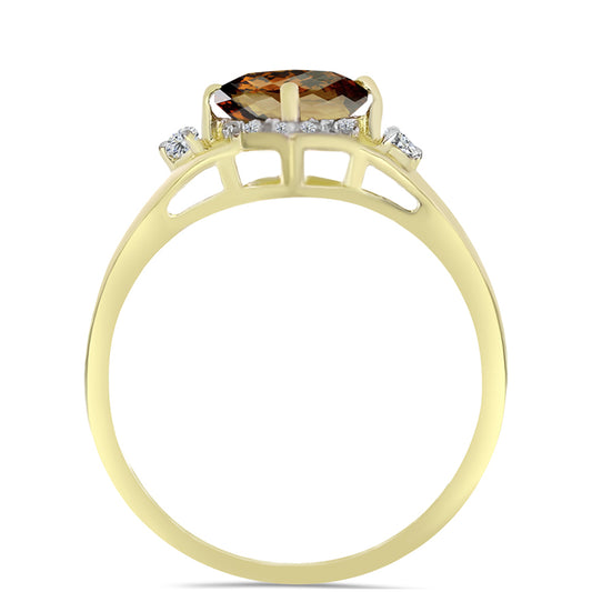 Pozlacené Stříbro 925/1000 - Prsten s Koňakovým Křemenem a Bílým Topazem - Karátové číslo: 1.7. přibližná hmotnost: 3.16 gramů